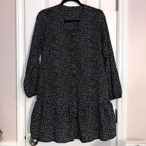 Dark Blue and white dress with Long Sleeve has ruffled hem size Small